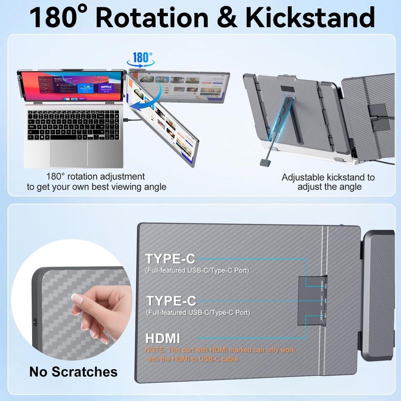 KEFEYA Laptop Screen Extender 2K, 2160x1440 QHD Laptop Monitor Extender Dual Screen, 14” Portable Monitor for Laptops 13-17" with USB-C/HDMI Port, Plug n Play for Windows/Mac/Android/Switch/PS5 - Image 5